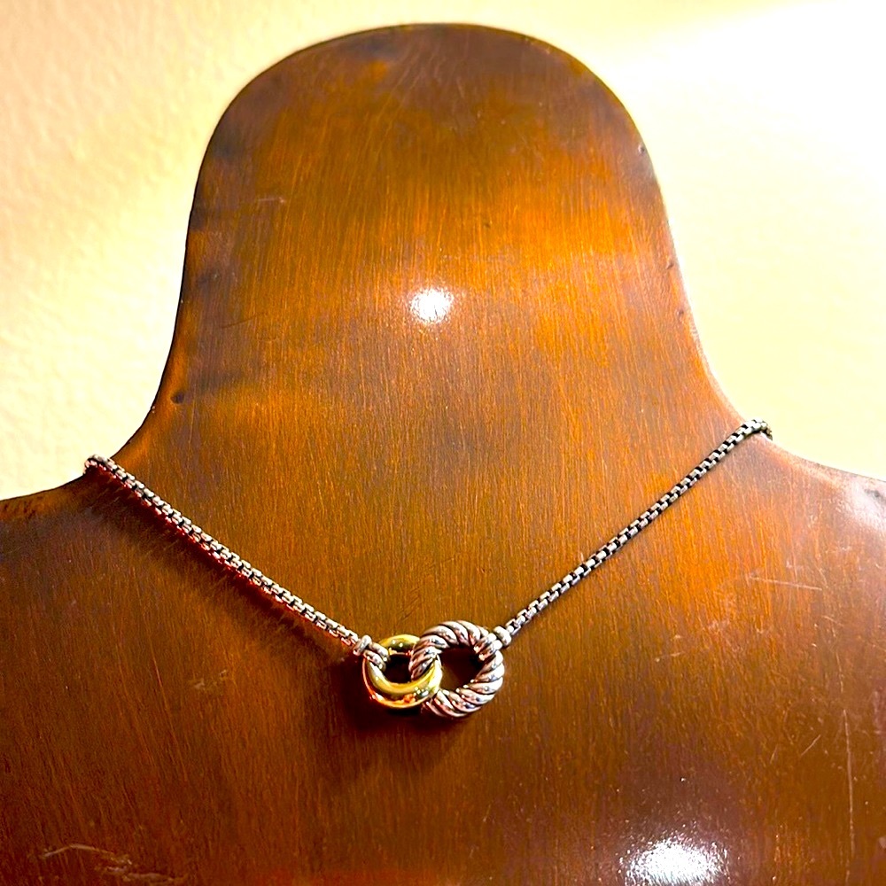 David Yurman Belmont Double Curb Link Necklace in Sterling Silver and 14k gold